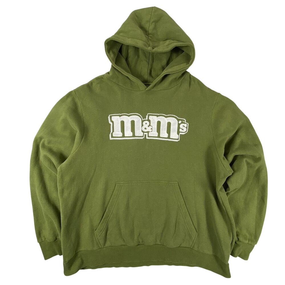 M&M’s Green Logo Hoodie Mens L Graphic Sweatshirt Fleece Pullover Unisex Y2K - Picture 3 of 13